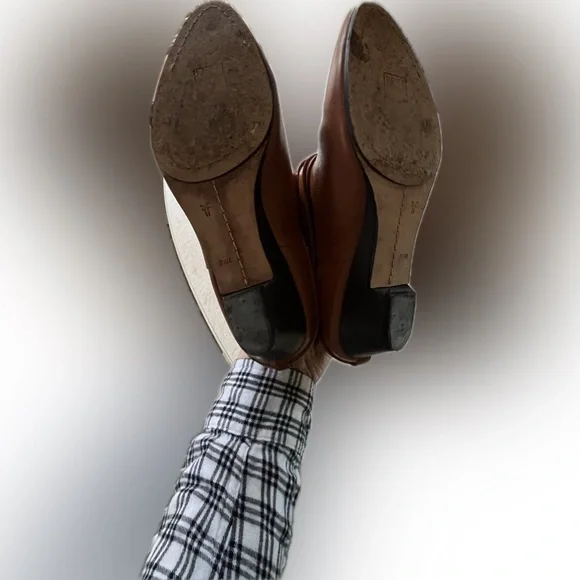 Frye Brown Leather Heeled Boots with Buckle Detail - Picture 3 of 5